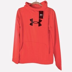 Under Armour Youth Size XL Neon Orange Hoodie Sweatshirt Large Logo